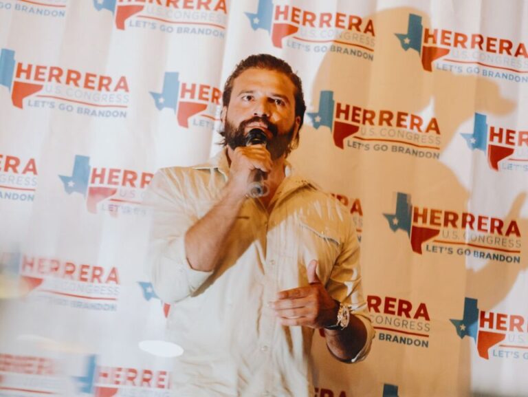 Brandon Herrera speaks at a campaign event in Uvalde, Texas, on February 25.