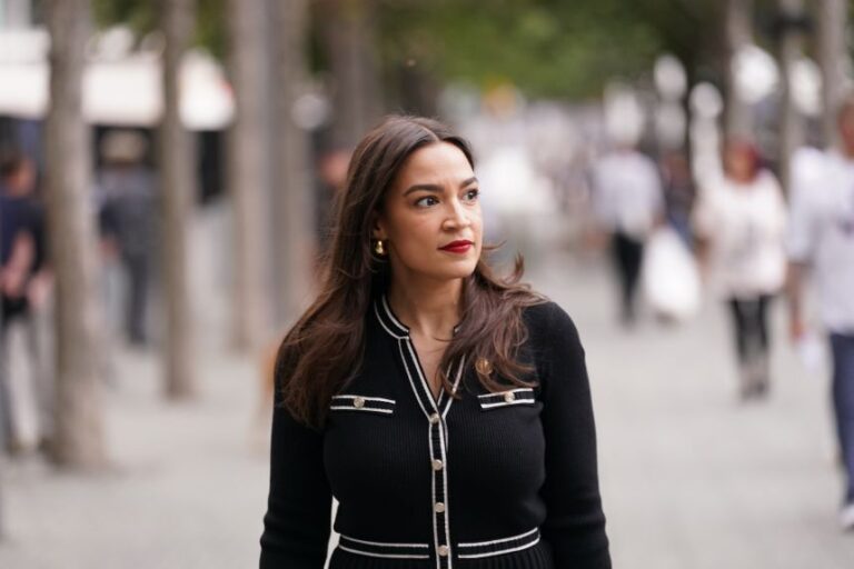 Rep. Alexandria Ocasio-Cortez arrives before a ceremony to commemorate the 25th anniversary of the terrorist attacks on the World Trade Center at the National 9/11 Memorial & Museum on September 11 in New York City.