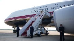 The new Air Force One aircraft is parked ahead of a trip by US President Donald Trump on July 01, 2026 at Joint Base Andrews, Maryland.