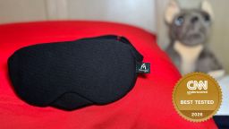 Mavogel Cotton Sleep Mask on red pillow.