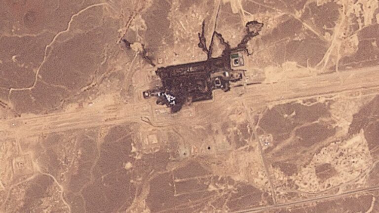 Satellite images appear to show extensive fire damage at a pumping station near Al Mesba'ah, Saudi Arabia, on September 11, 2026.