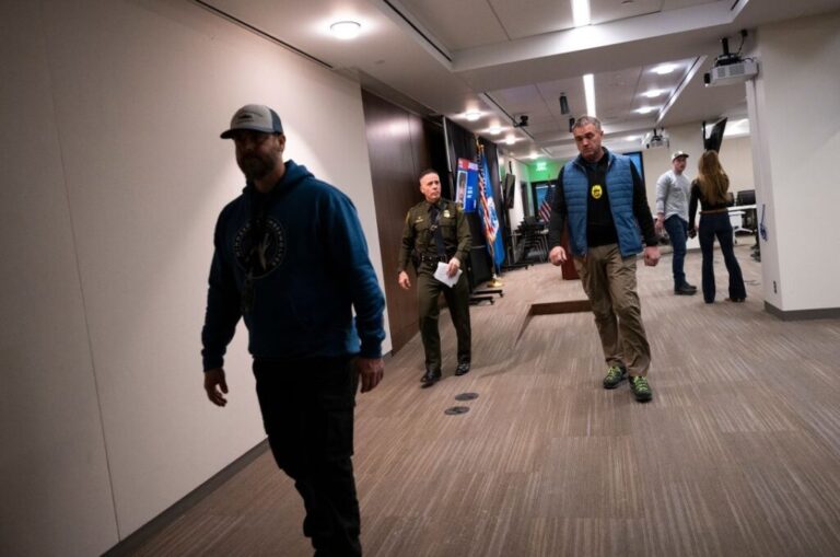Then-Border Patrol Commander Gregory Bovino leaves after speaking during a press conference at the Bishop Henry Whipple Federal in Minneapolis, on January 22.