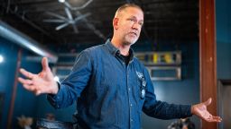 Independent Senate candidate Dan Osborn speaks at a coffee shop in O'Neill, Neb., October 14, 2024.
