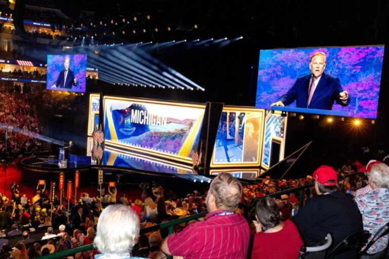 Mike Rogers, the Republican nominee for US Senate in Michigan, speaks at the GOP Midterm Convention, at American Airlines Center in Dallas, Texas, on Thursday, September 10.
