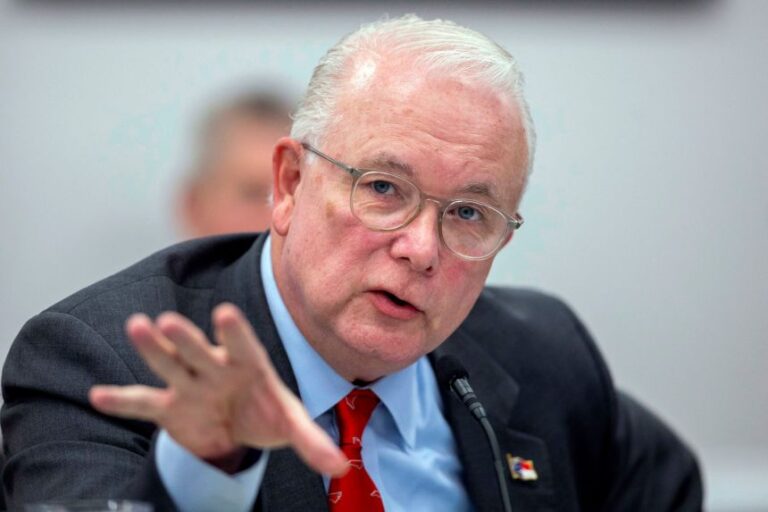 North Carolina state auditor Dave Boliek gives a report from his department during the Council of State meeting on February 4, 2025, in Raleigh, North Carolina.
