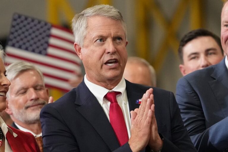 Sen. Roger Marshall gestures as Vice President JD Vance speaks during an event at Webco Manufacturing in Olathe, Kansas, on September 14, 2026.