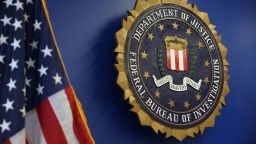 The logo of the Federal Bureau of Investigation is seen at the Los Angeles Federal Building on June 4, 2025.