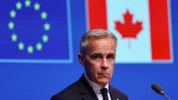 Canadian Prime Minister Mark Carney at the EU-Canada summit in Brussels, Belgium, on June 23, 2025.
