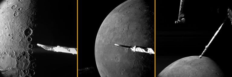 BepiColombo snapped images during its sixth Mercury flyby, used to adjust the spacecraft's velocity, in January 2025.