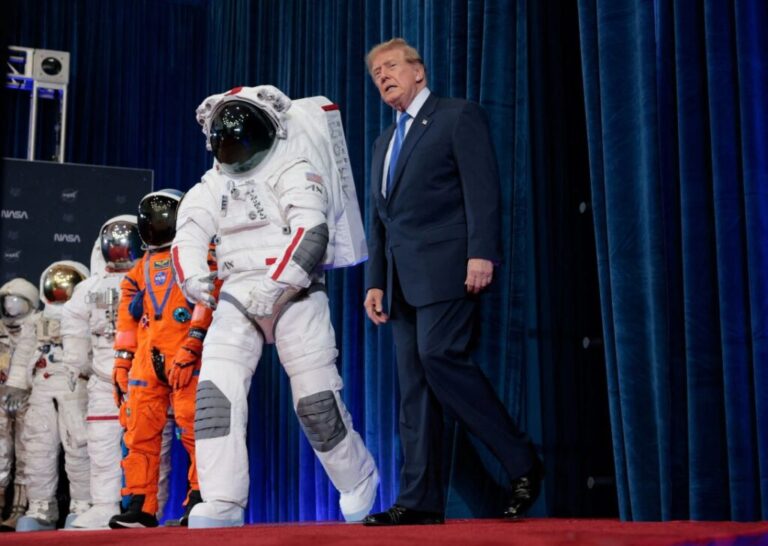 President Donald Trump arrives for a Congressional Space Medal of Honor presentation for the Artemis II crew at Johnson Space Center in Houston, Texas, on August 28.