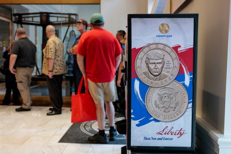 A machine to buy $1 coins with President Donald Trump's portrait inside the United States Mint Coin Store in Washington, DC, on September 2, 2026.