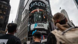 Elon Musk, founder of SpaceX, on screen in Times Square during the company's initial public offering at the Nasdaq MarketSite in New York on Friday. SpaceX has made history with the biggest-ever IPO, and making founder Elon Musk the world's first trillionaire.