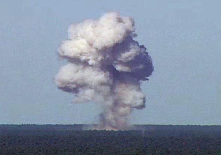 The GBU-43/B, also known as the Massive Ordnance Air Blast, detonates during a test at Eglain Air Force Base, Florida, on November 21, 2003.