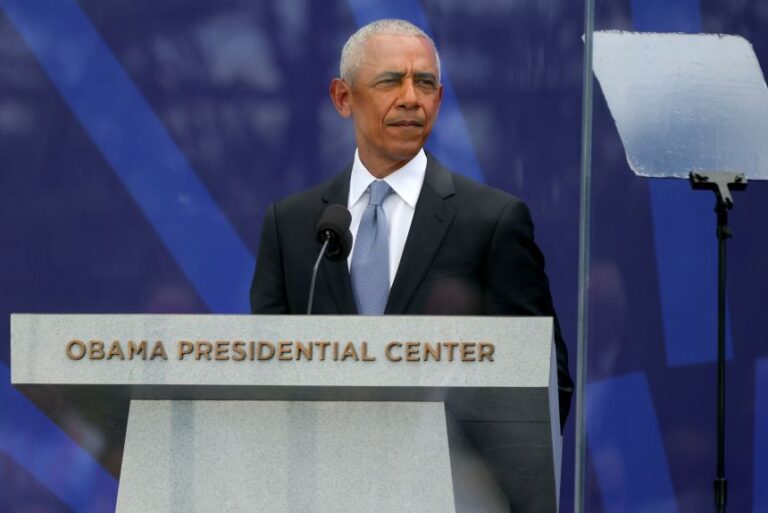 Former President Barack Obama speaks during the dedication ceremony for the opening of the Barack Obama Presidential Center in Chicago on June 18, 2026.