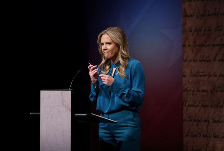 US Senate candidate Democrat Annie Andrews arrives for a debate with candidates Republican Darline Graham and Libertarian Kasie Whitener in Columbia, South Carolina, on October 11.
