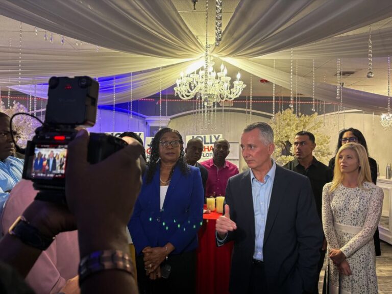David Jolly, Democratic candidate for Florida governor, talks to Haitian American leaders and voters at a campaign event in North Lauderdale, Florida, on Thursday, October 1.