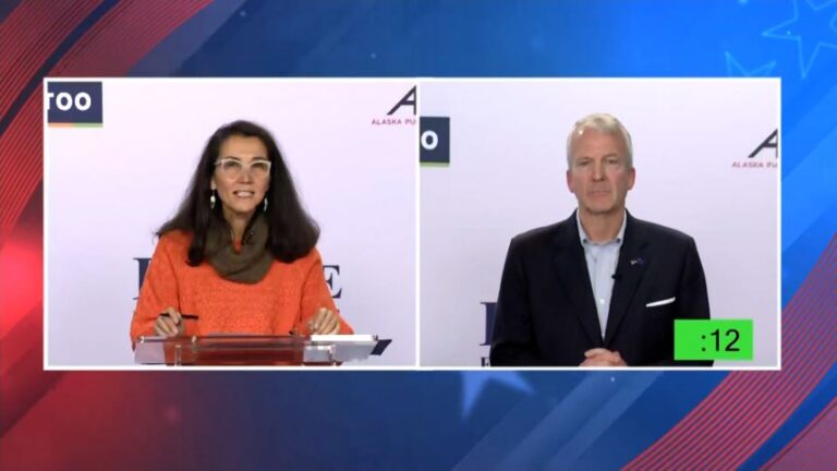Senator Dan Sullivan and Democratic challenger Mary Peltola debate on October 15, 2026.