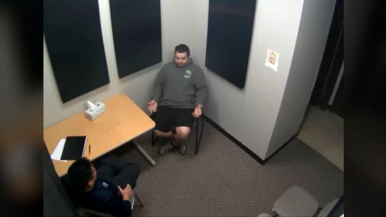 A recording from police in Troy, Illinois shows Anthony Hinojosa answering questions.