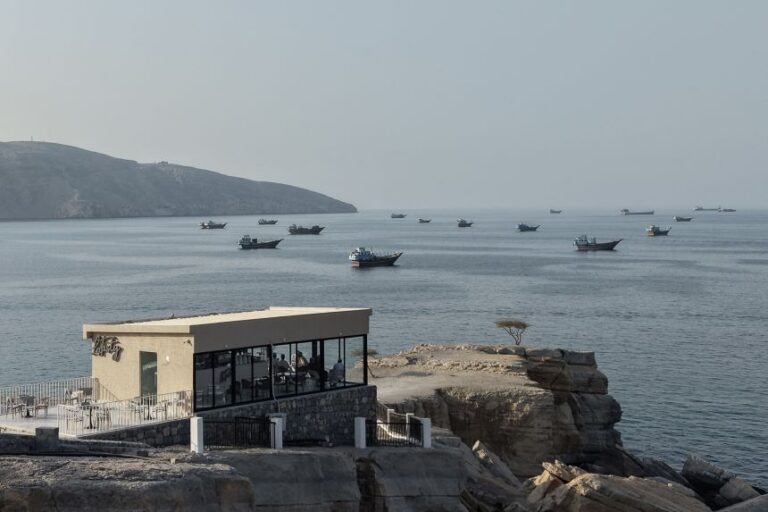Ships anchored off the coast of Khasab in Oman, near the Strait of Hormuz, on October 2, 2026.