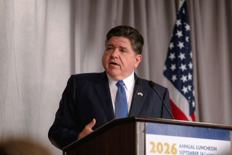 Illinois Gov. JB Pritzker speaks during an Illinois Chamber of Commerce luncheon in Chicago, on September 24.