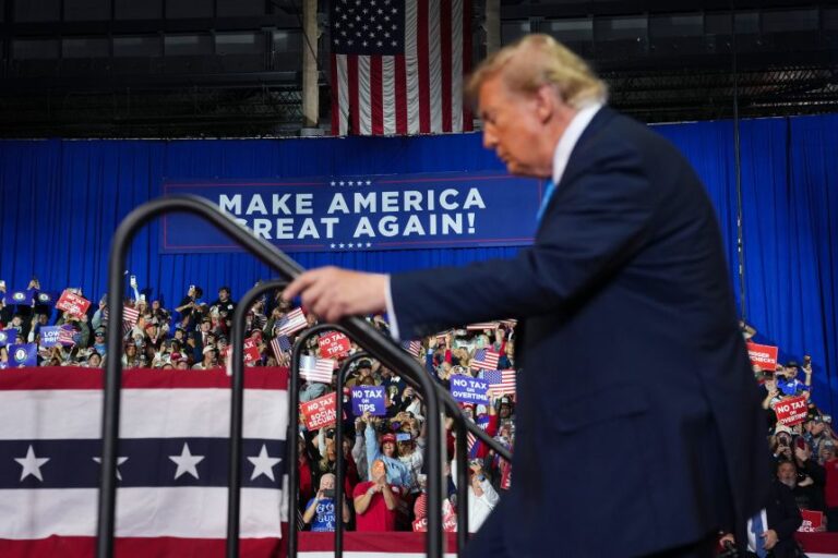 President Donald Trump arrives to speak during a midterm rally in Highland Heights, Kentucky, on October 17.