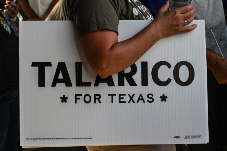 A Talarico sign at a rally in San Antonio, Texas, on May 29.