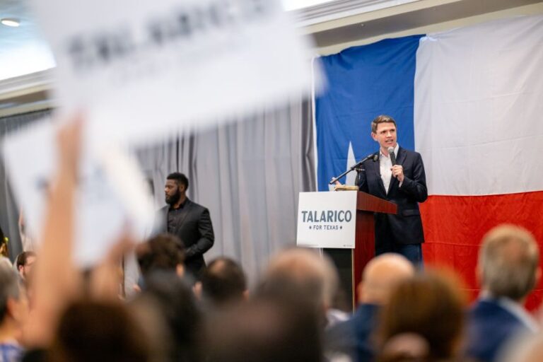 Democratic US Senate candidate James Talarico speaks at a campaign rally at the La Posada facility on July 14, in Laredo, Texas.