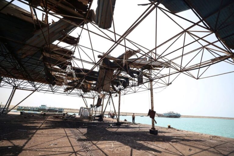 A damaged port and storage warehouse facility is seen following a US military strike in Iran's southern Hormozgan province on September 6, 2026.