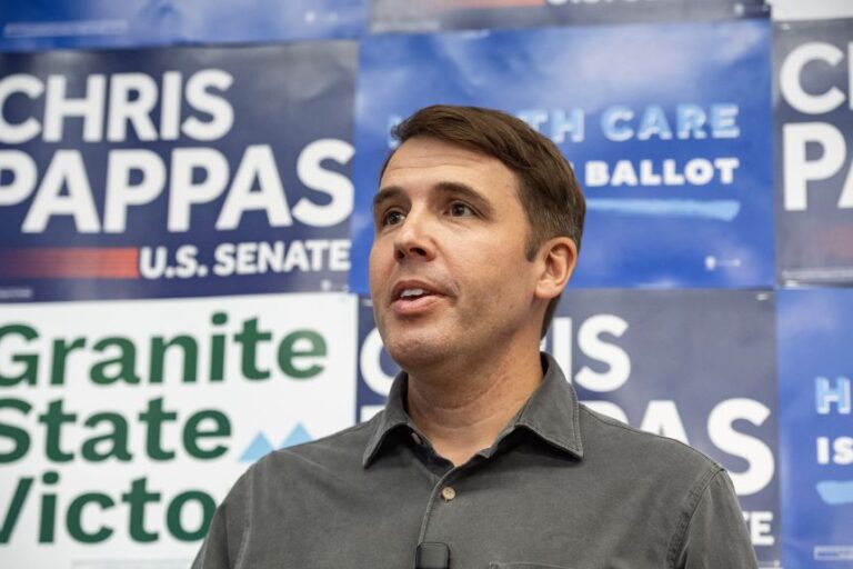 Rep. Chris Pappas speaks to supporters as he attends a canvas launch rally in Manchester, New Hampshire, on September 6.