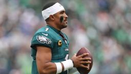 of the Philadelphia Eagles quarterback Jalen Hurts during the game against the Los Angeles Rams at Lincoln Financial Field on October 4, 2026 in Philadelphia.