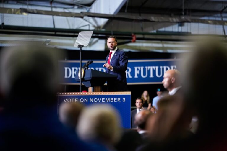 Vice President JD Vance speaks in Monroe, Michigan, on October 15, 2026.