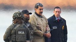 Nicolas Maduro is seen in handcuffs after landing at a Manhattan helipad, en route to a Federal courthouse in Manhattan on January 5.