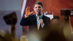 Democratic candidate for US Senate James Talarico speaks during a campaign rally as part of his