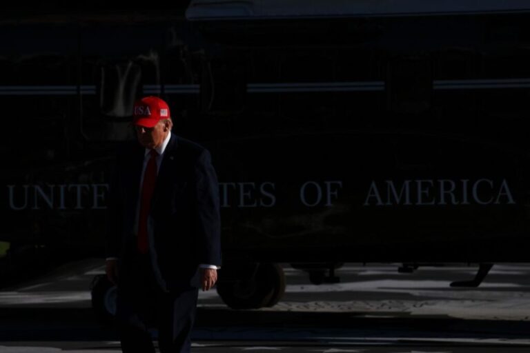 President Donald Trump arrives on the South Lawn aboard Marine One as he returns to the White House on October 6, 2026 in Washington, DC. President Trump traveled to Maryland to deliver remarks at the Tradepoint Atlantic industrial center in the Port of Baltimore.