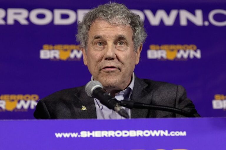 Democratic Ohio Senate candidate Sherrod Brown speaks at a primary election night campaign event in Cleveland, Tuesday, May 5, 2026.