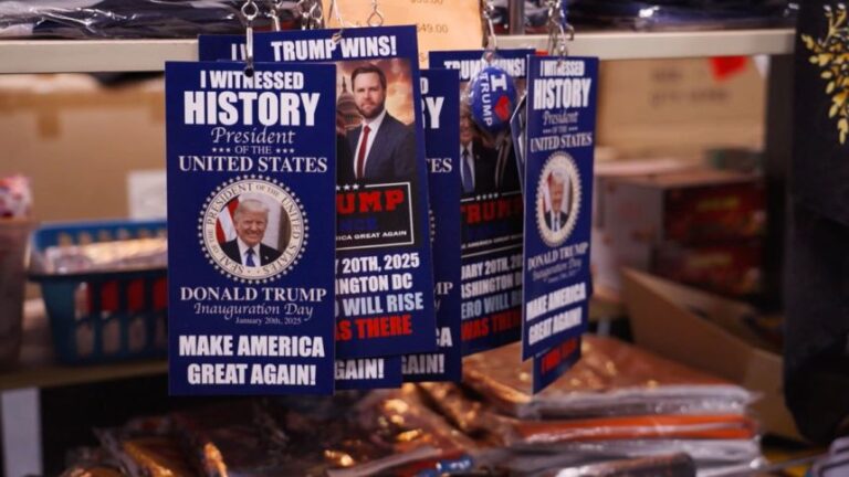 Items commemorating the second inauguration of President Trump inside Trump Town USA.