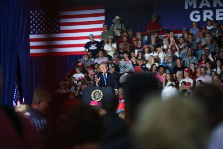President Donald Trump speaks during a campaign rally at Pinnacle Bank Expo Center on the Nebraska State Fairgrounds on October 5, in Grand Island, Nebraska.