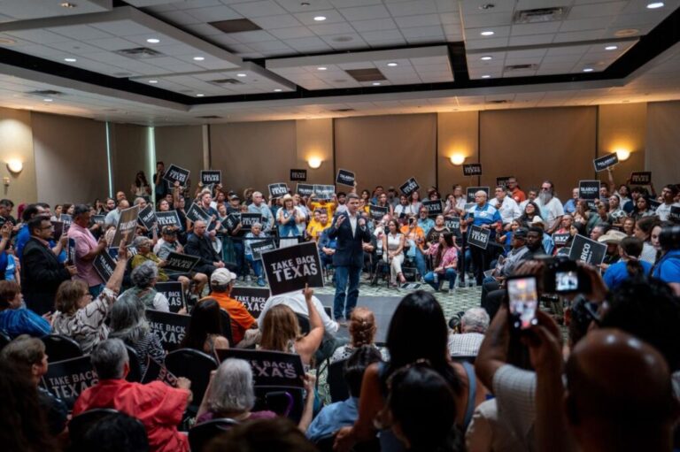 James Talarico speaks during a campaign rally on July 13 in Eagle Pass, Texas.