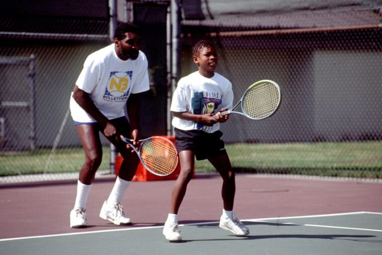 Richard Williams is shown practicing with his daughter, Serena in 1991 in Compton, California.