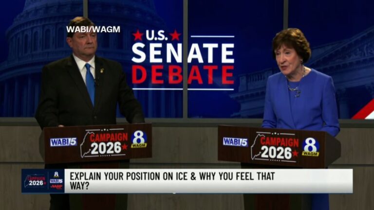 Troy Jackson and Susan Collins during a debate on October 13, 2026.
