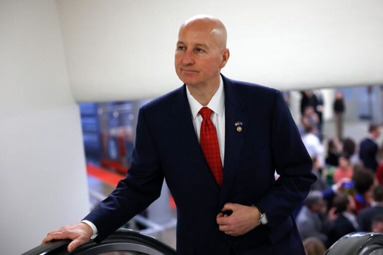 Sen. Pete Ricketts walks to the Senate floor at the US Capitol on March 25, 2025.