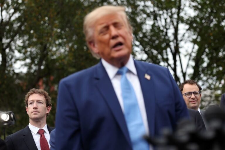 Mark Zuckerberg, CEO of Meta, and Dario Amodei, co-founder of Anthropic, listen as President Trump holds a press briefing outside the White House on September 29, 2026.