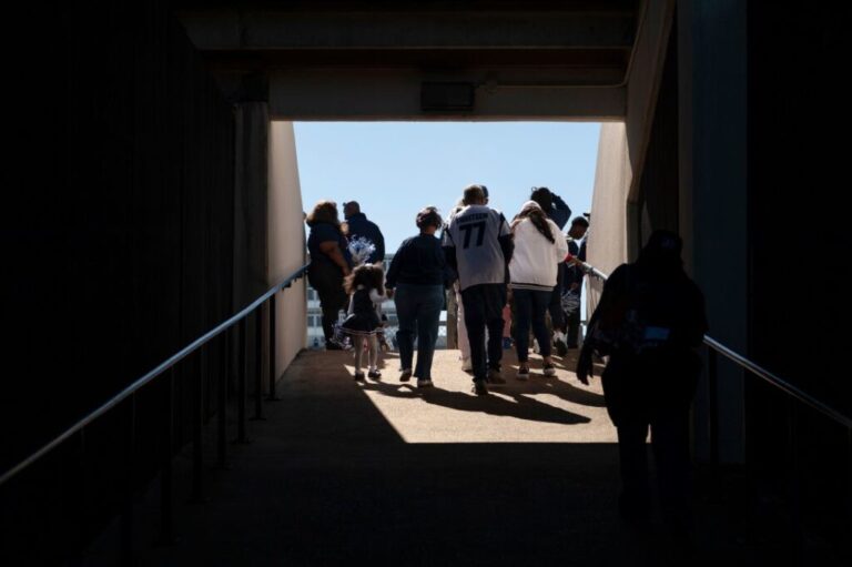 Fans enter Mississippi Veterans Memorial Stadium at the start of Jackson State University’s homecoming football game.