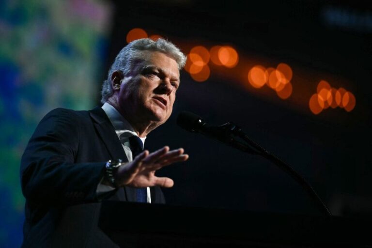 Rep. Mike Collins speaks during the Republican National Midterm Convention in Dallas, Texas on September 9.
