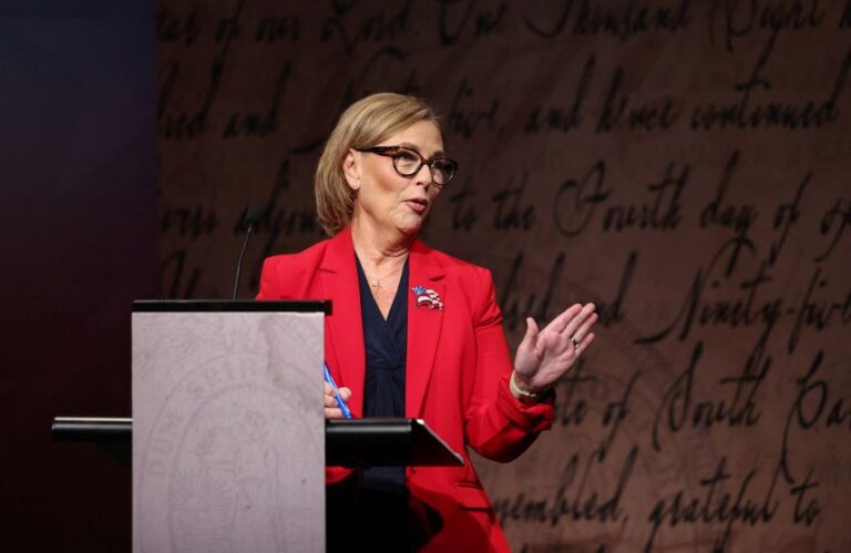 Republican Sen. Darline Graham reacts before a debate with Senate candidates Democrat Annie Andrews and Libertarian Kasie Whitener in Columbia, South Carolina, on October 11.