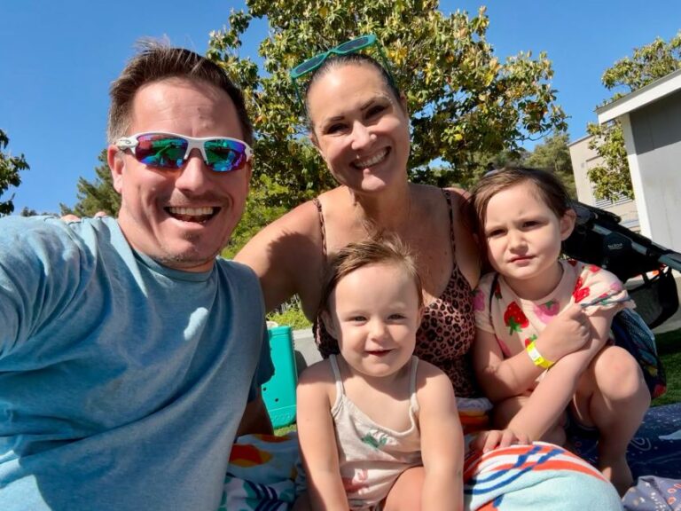 Josh and Emily Marris with their two daughters before Brooklyn fell ill with E. coli.
