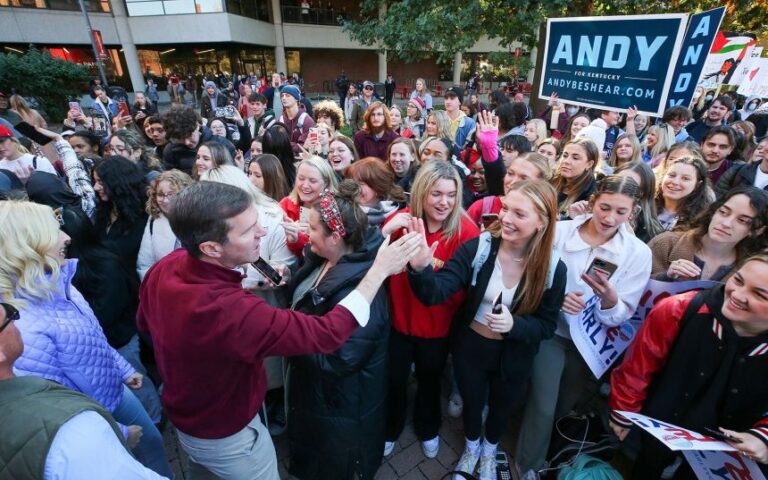 Governor Andy Beshear on the campaign trail at the University of Louisville on Thursday, November 2.