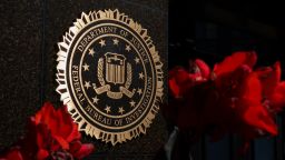 The seal of the Federal Bureau of Investigation, displayed at the J. Edgar Hoover Building in Washington, DC, on August 8.