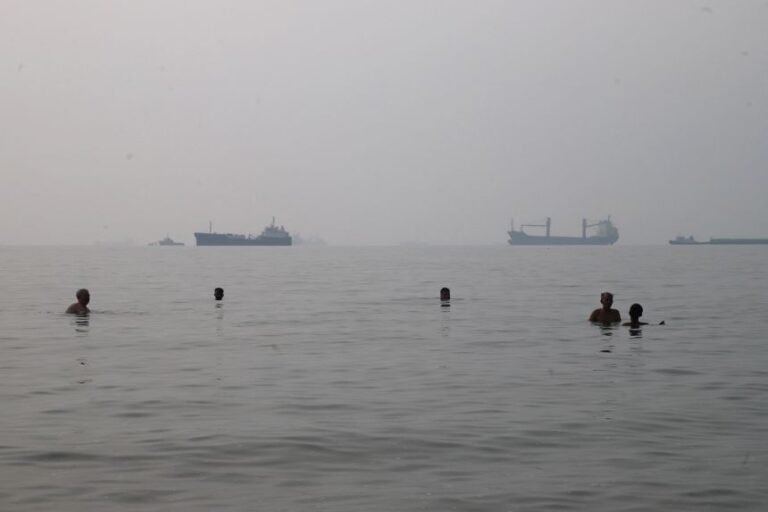 Vessels in the Strait of Hormuz near the beach of Bandar Abbas, Iran, on October 6.