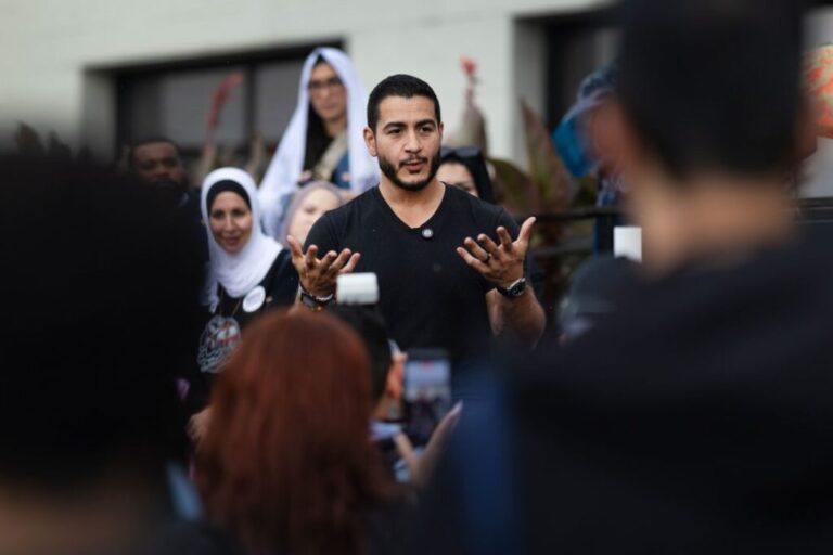 Democratic candidate for US Senate in Michigan Abdul El-Sayed speaks to supporters in Detroit on August 2.